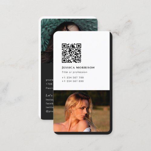 Simple modern personal photo QR code Business Card
