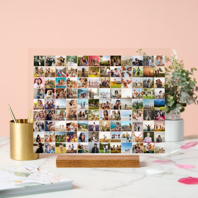 Simple Modern Personalized 108 Photo Collage Acrylic Sign (Wedding)