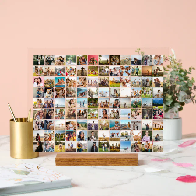 Simple Modern Personalized 108 Photo Collage Acrylic Sign | Zazzle