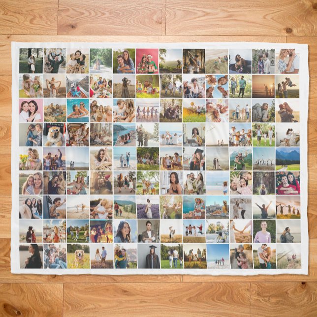 Simple Modern Personalized 108 Photo Collage Fleece Blanket (Creator Uploaded)
