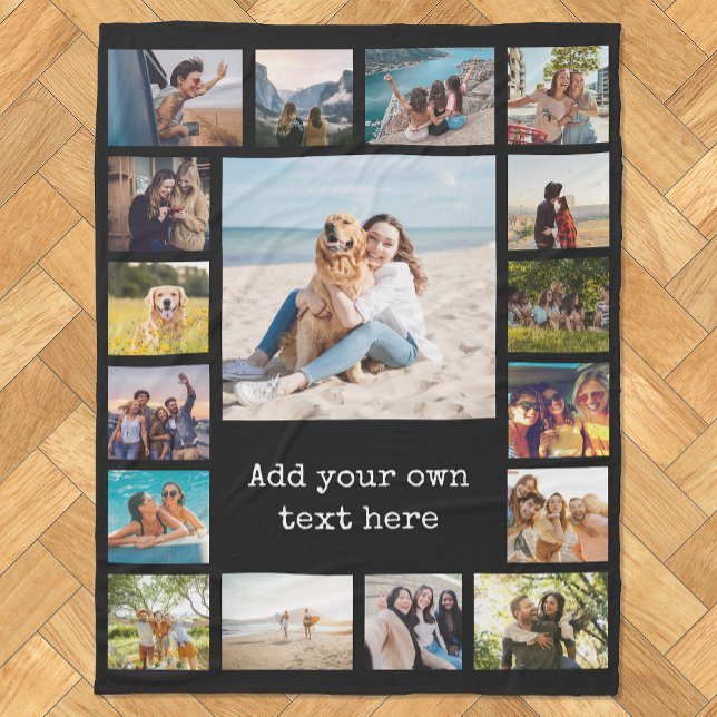 Simple Modern Personalized 17 Photo Collage Fleece Blanket (Creator Uploaded)