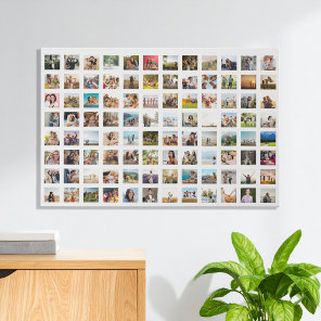 Simple Modern Personalized 96 Photo Collage Faux Canvas Print