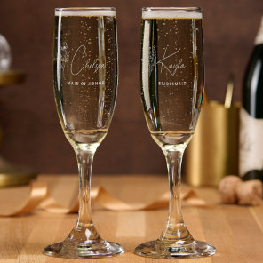 Simple Modern Personalized Bridesmaid Floral Champagne Flute