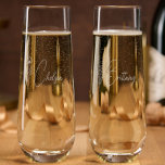 Simple Modern Personalized Bridesmaid Floral Stemless Champagne Flute<br><div class="desc">Looking for a chic, trendy, yet simple gift for your Bridesmaids? These wildflower floral modern script champagne glasses are a practical gift that they can use even after your wedding day! All text, including title (optional) and script names, can be changed. You can change the title to fit your wedding...</div>