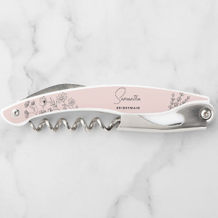 Simple Modern Personalized Bridesmaid Floral Waite Waiter's Corkscrew