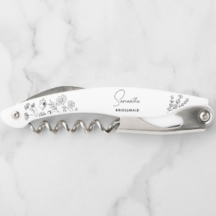 Simple Modern Personalized Bridesmaid Floral Waiter's Corkscrew