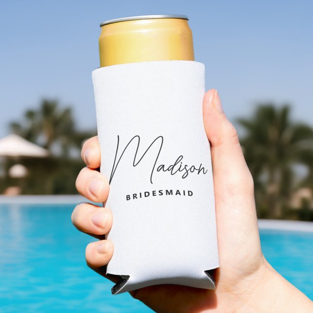Simple Modern Personalized Bridesmaid Proposal Seltzer Can Cooler (Simple Script Bridesmaid Gifts, Personalized Can Coolers with Name, Bachelorette Favors)
