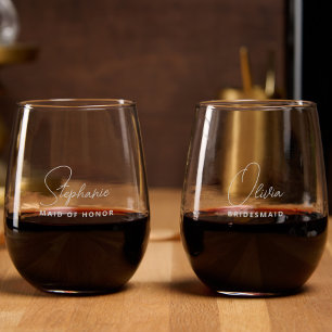 Simple Modern Personalized Bridesmaid Proposal Stemless Wine Glass