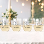 Simple Modern Personalized Bridesmaid Proposal Stemless Wine Glass<br><div class="desc">Looking for a chic, trendy, yet simple gift for your Bridesmaids? These modern script stemless wine glasses are a practical gift that they can use even after your wedding day! All text, including title and script names, can be changed. You can change the title to fit your wedding party! (ex....</div>