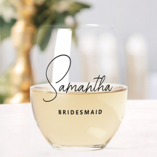 Simple Modern Personalized Bridesmaid Proposal Stemless Wine Glass