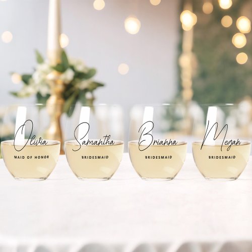Simple Modern Personalized Bridesmaid Proposal Stemless Wine Glass