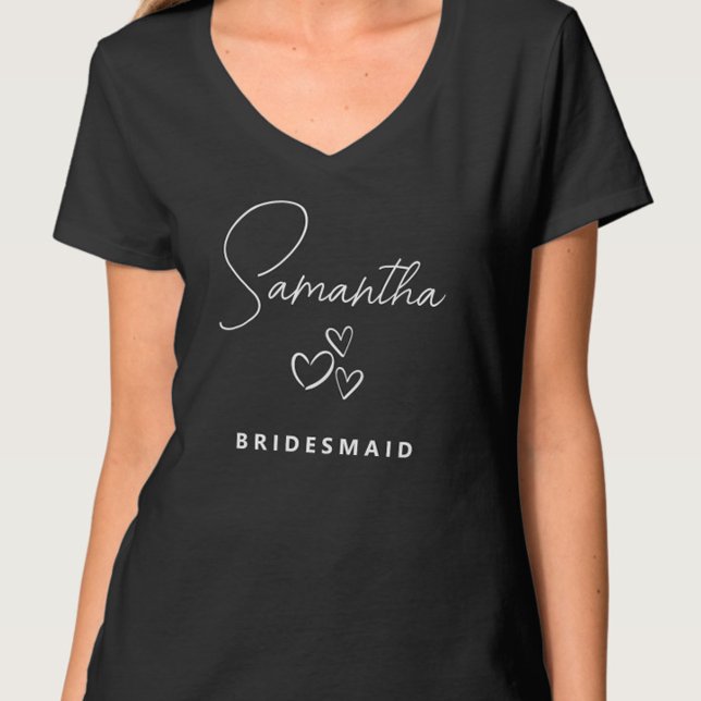 Simple Modern Personalized Bridesmaid Proposal T-Shirt (Personalized Bridesmaid T shirt with hearts - perfect for a bachelorette or bridesmaid proposal gift)