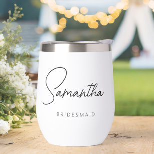 Simple Modern Personalized Bridesmaid Proposal Thermal Wine Tumbler