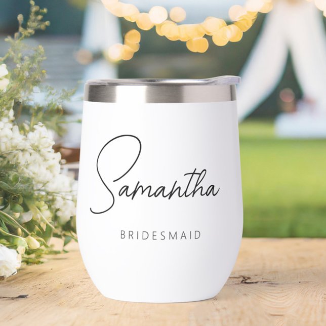 Simple Modern Personalized Bridesmaid Proposal Thermal Wine Tumbler (Personalized Bridesmaid Wine Tumbler - perfect for bridesmaid proposals & bachelorette party favors)