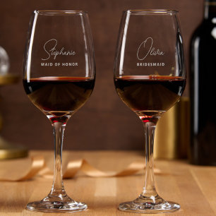Simple Modern Personalized Bridesmaid Proposal Wine Glass