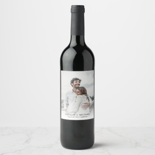 Simple Modern Personalized Elegant Photo Wedding Wine Label