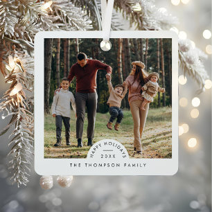 Simple Modern Personalized Family Photo Christmas Ceramic Ornament