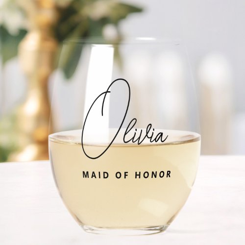 Simple Modern Personalized Maid of Honor Stemless Wine Glass