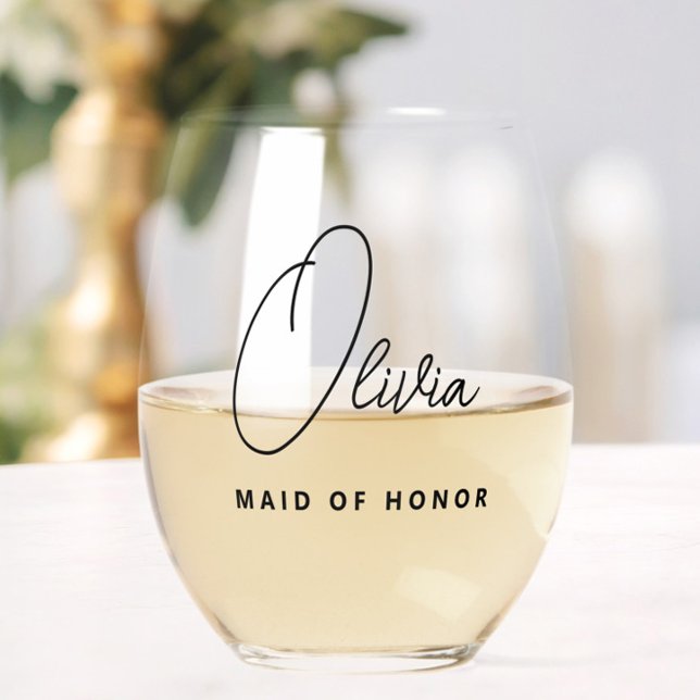 Simple Modern Personalized Maid of Honor Stemless Wine Glass (Creator Uploaded)