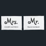 Simple Modern Personalized Mr Mrs Black White Pillow Case<br><div class="desc">Simple modern personalized Mr Mrs black and white pillowcase set. A perfect wedding gift for the newlyweds or as an anniversary gift. Designed by Thisisnotme©</div>