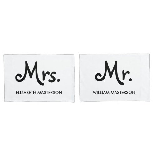 Simple Modern Personalized Mr Mrs Black White Pillow Case