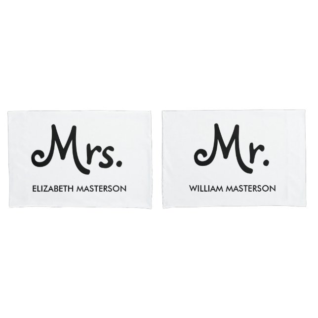 Simple Modern Personalized Mr Mrs Black White Pillow Case (Front-Set)