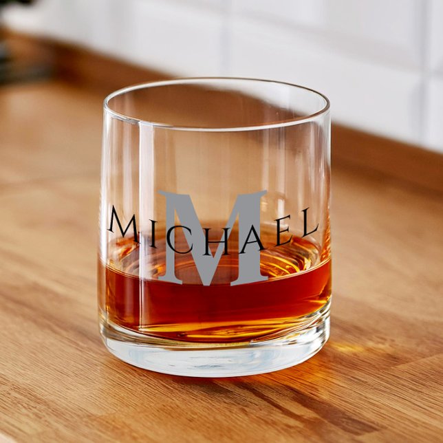 Simple Modern Personalized Name Initial Monogram Whiskey Glass (Creator Uploaded)