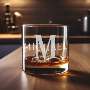 Simple Modern Personalized Name Initial Monogram Whiskey Glass