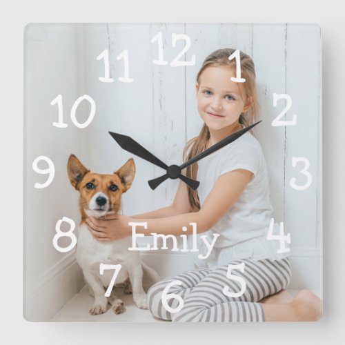 Simple Modern Personalized Name Photo Square Wall Clock