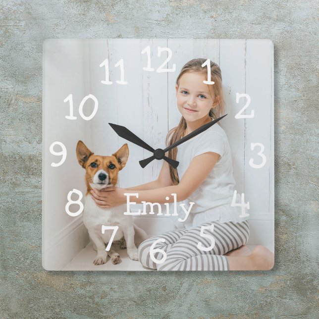 Simple Modern Personalized Name Photo Square Wall Clock (Simple Modern Personalized Name Photo Square Wall Clock)