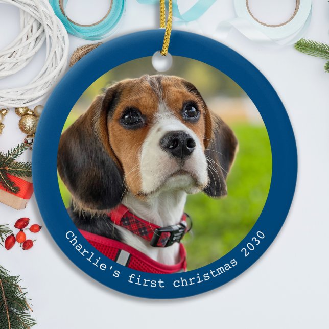 Simple Modern Personalized Pet Puppy Dog Photo Ceramic Ornament (Creator Uploaded)