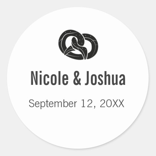 Simple Modern Personalized Pretzel Wedding Favor Classic Round Sticker