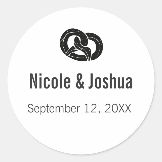 Simple Modern Personalized Pretzel Wedding Favor Classic Round Sticker (Front)