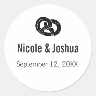 Simple Modern Personalized Pretzel Wedding Favor Classic Round Sticker