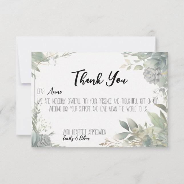 Simple & Modern Personalized Wedding Thank You Car Card (Front)