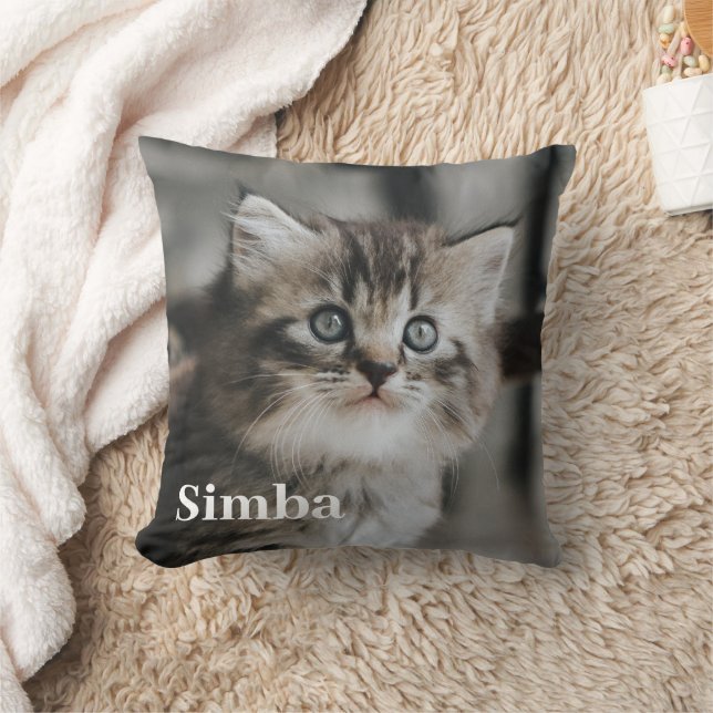 Simple Modern Pet Cat 2 Photo Personalized Throw Pillow (Blanket)