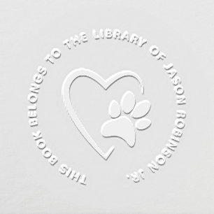 Simple Modern Pet Paw Heart Custom Library Book Embosser