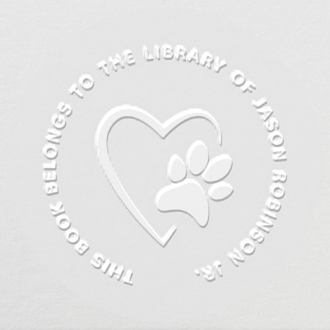 Simple Modern Pet Paw Heart Custom Library Book Embosser (Design)