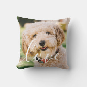 Simple Modern Pet Photo Script Love Throw Pillow