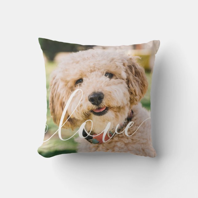 Simple Modern Pet Photo Script Love Throw Pillow (Front)