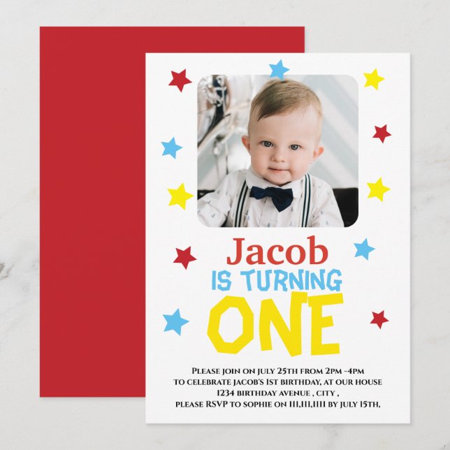 Simple modern photo 1st birthday Invitation (Front/Back)