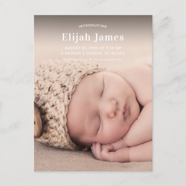 Simple Modern Photo Baby Announcement Postcard (Front)