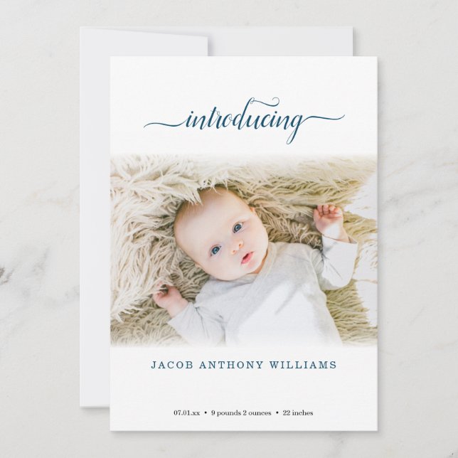 Simple Modern Photo Birth Announcement Card (Front)