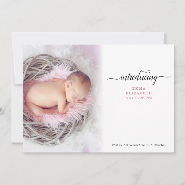 Simple Modern Photo Birth Announcement Card (Front)