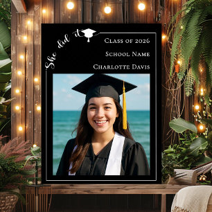 Simple modern photo black Graduation Party welcome Poster