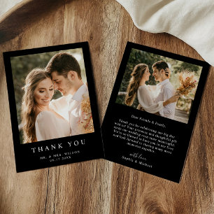 Simple Modern Photo Black Wedding Thank You Card