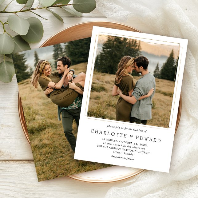 Simple Modern Photo Black White Classic Wedding  Invitation (Creator Uploaded)