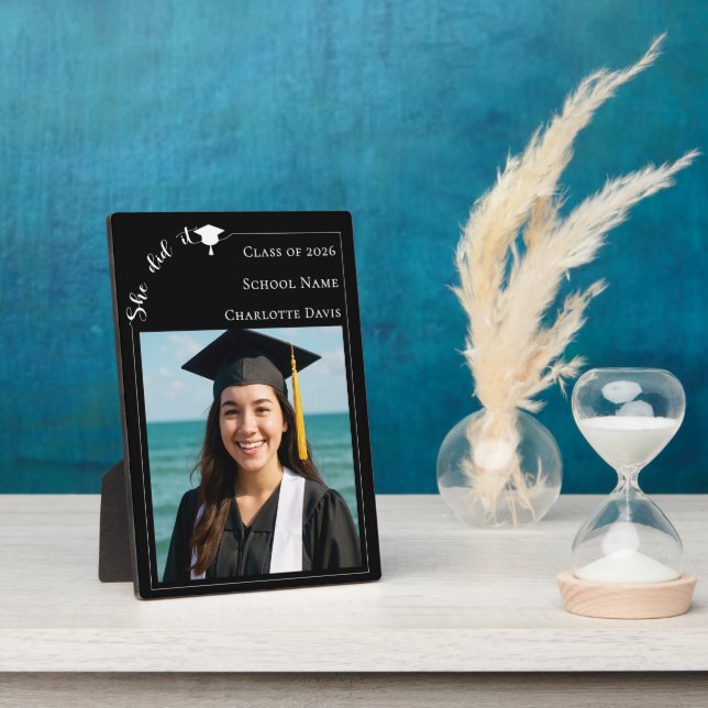 Simple modern photo black white Graduate Plaque (Side)