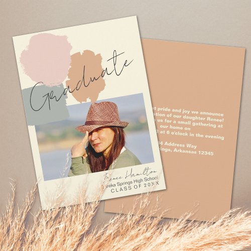 Simple Modern Photo Boho Blush Gray Graduation  Announcement