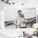 Simple Modern Photo Burgundy Wedding Thank You Card<br><div class="desc">This simple, stylish modern photo wedding thank you card template features your names and date beneath your photo along with 'LOVE & THANKS' highlighted in an elegant shade of burgundy. And the default color for your names and date on the front is a slightly softened black. You might choose to...</div>